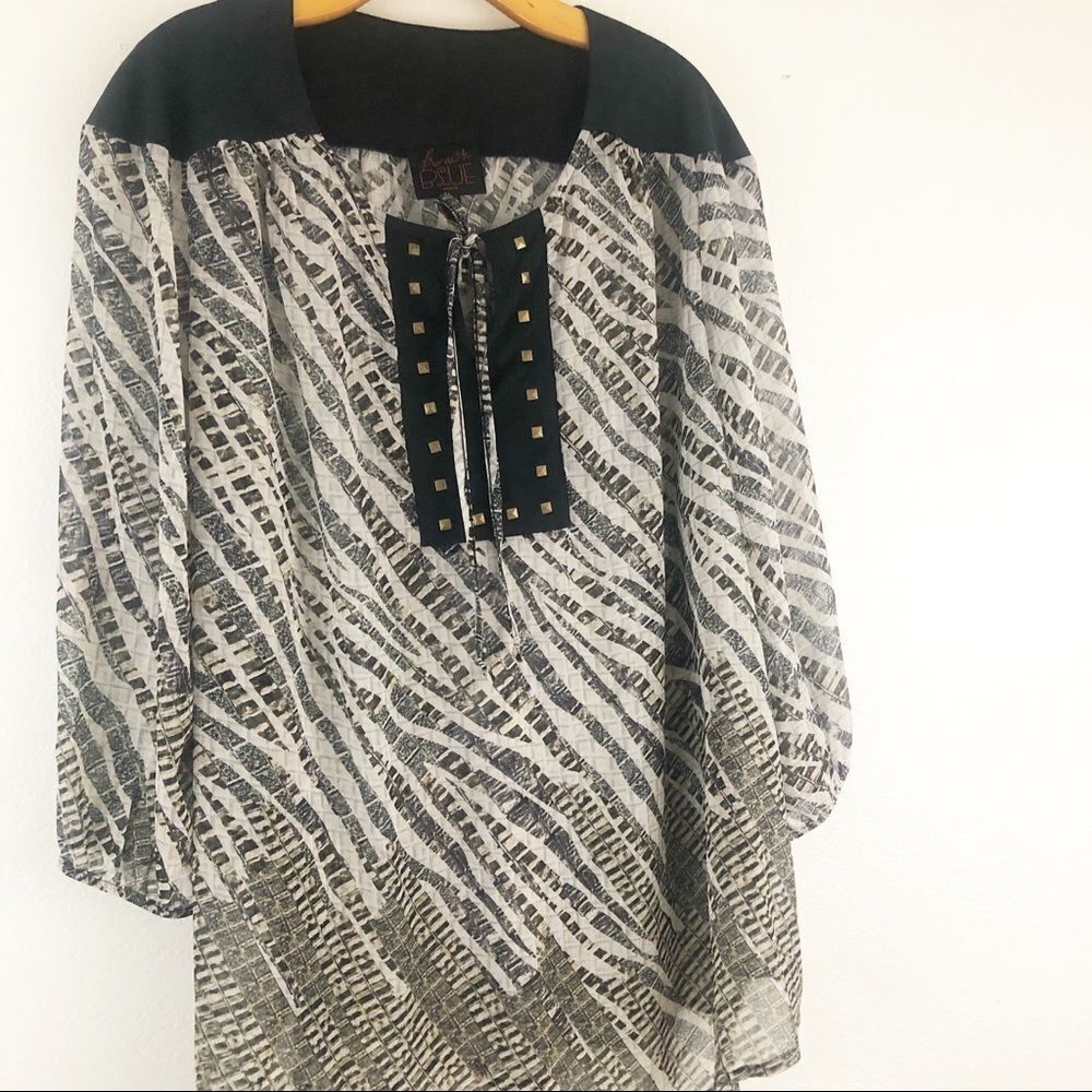 French Blue mesh metallic long sleeve blouse 2XL